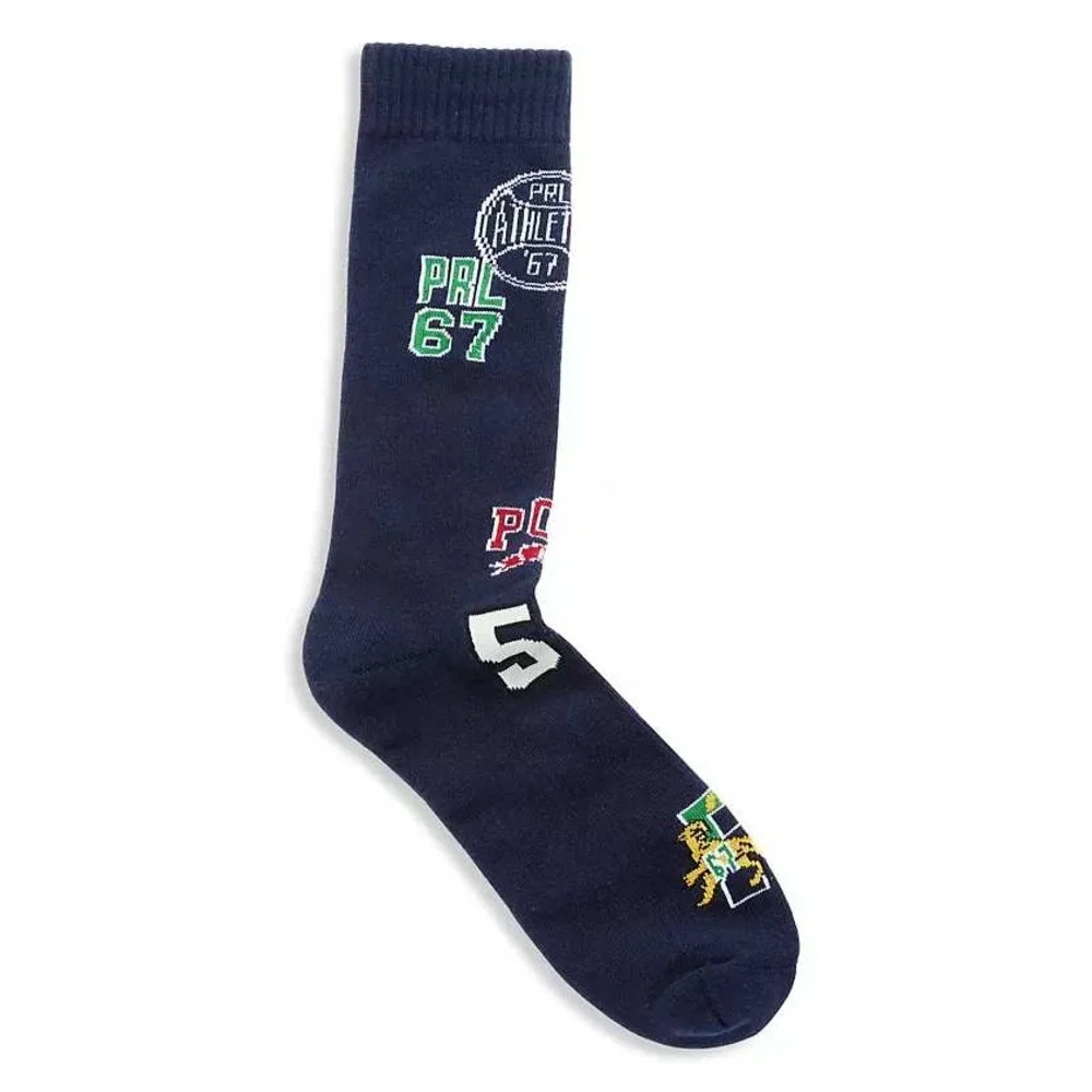 Polo Ralph Lauren Mens Varsity Multi-Logo Crew Socks Navy Blue 67 Athletics NEW